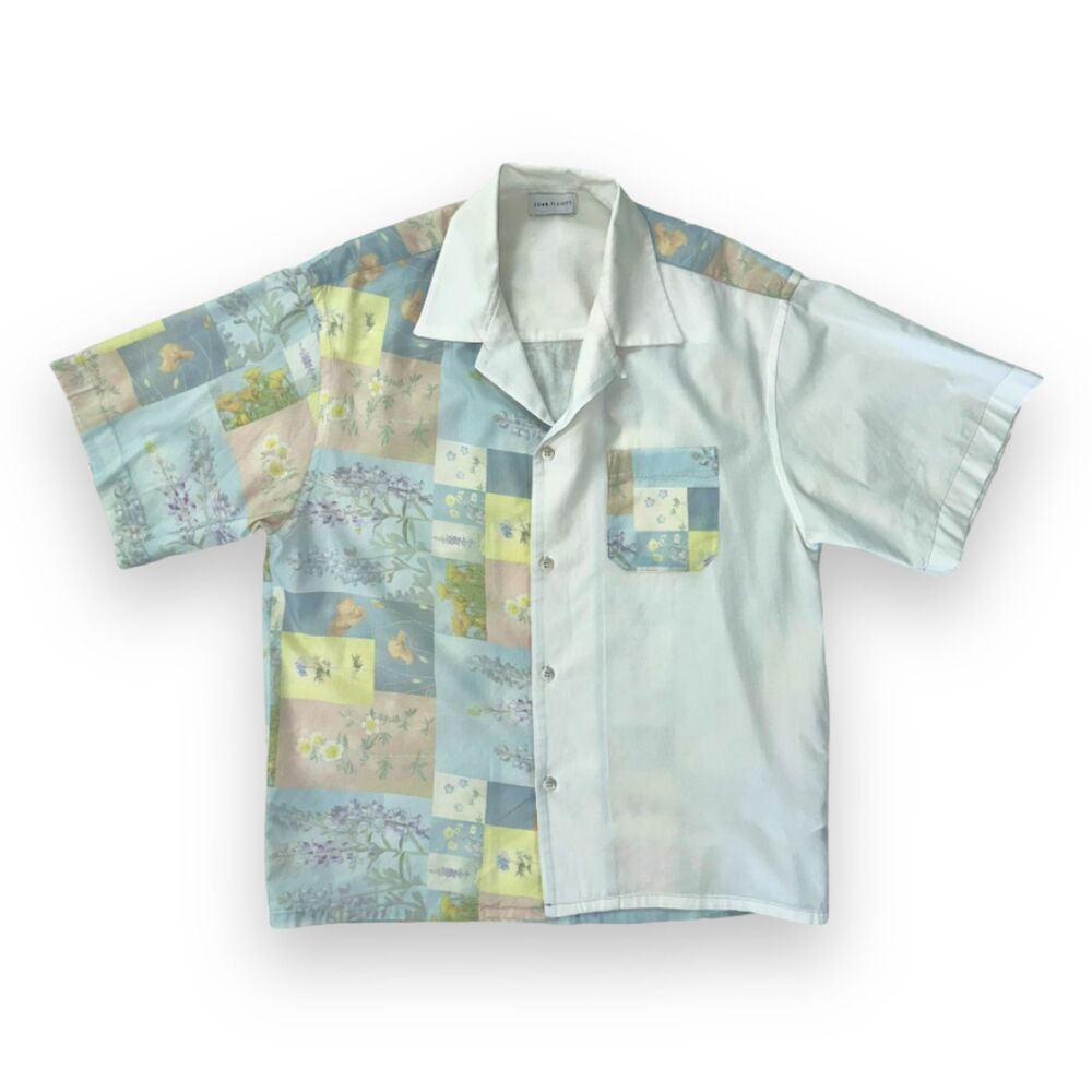 John Elliott Floral Print Camp Shirt in Super Bloom Grid Short Sleeve Sz 2 M